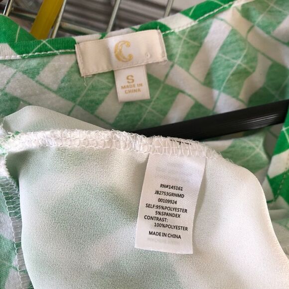 Charming Charlie Asymmetrical Green White Print Blouse Tank Top S - Picture 4 of 4